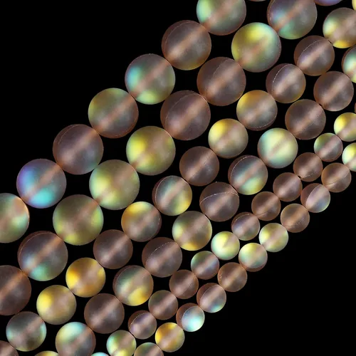 Miniatura 15 de Cuentas de cristal Aurora aguamarina mate, cuentas sueltas redondas de sirena brillante con purpurina esmerilada de 0.236 pulgadas, piedra lunar