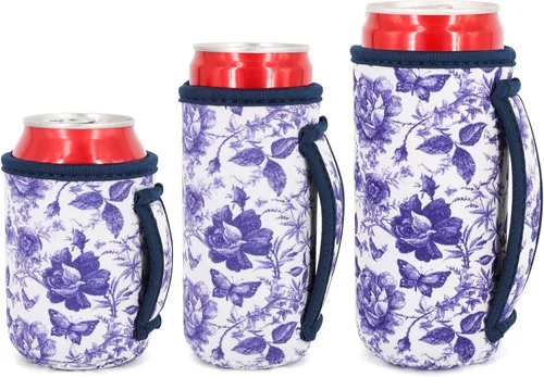 Miniatura 21 de Paquete de 3 fundas de neopreno reutilizables aisladas para latas con asa para refrescos, bebidas energéticas, gaseosas, cerveza, seltzer duro