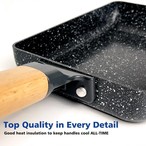Miniatura 3 de Sartén cuadrada con revestimiento cerámico japonés Tamagoyaki para tortilla, pequeña sartén rectangular antiadherente con asa de madera (Gris oscuro)