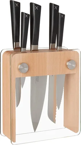 Mercer Culinary Züm - Juego de bloques forjados de 6 piezas, madera de haya y vidrio