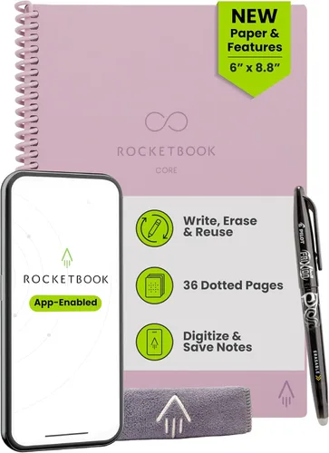 Miniatura 14 de Rocketbook Core - Cuaderno de espiral reutilizable, tamaño carta de 8.5 x 11 pulgadas, color azul marino, páginas punteadas, conectadas a