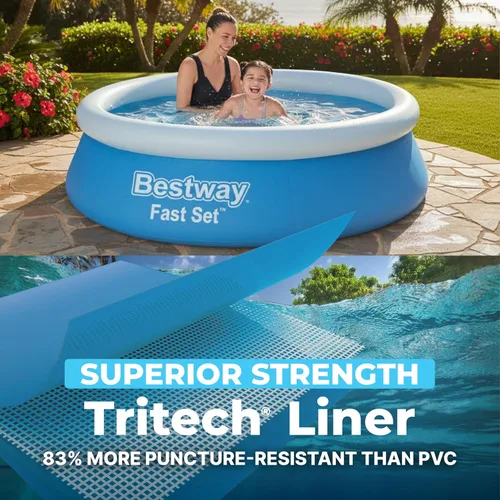 Miniatura 5 de Bestway Piscina inflable sobre el suelo, redonda de 6 x 20 pulgadas, material Tritech resistente a pinchazos, capacidad de 248 galones, fácil