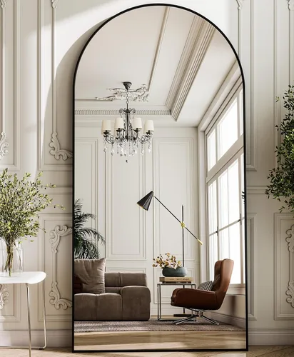 Miniatura 8 de GLSLAND - Espejo de pared con forma de arco de 34 x 76 pulgadas, espejo de cuerpo completo con marco de aleación de aluminio de alta definición