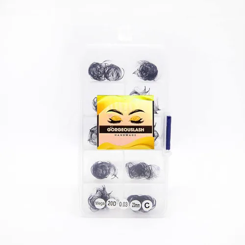 Miniatura 56 de Extensiones de pestañas 20D, 25D. 500 abanicos de pestañas prefabricados. Extensiones de pestañas. Hechas a mano (20D - rizo D - 0.03, 0.55 pulgadas)