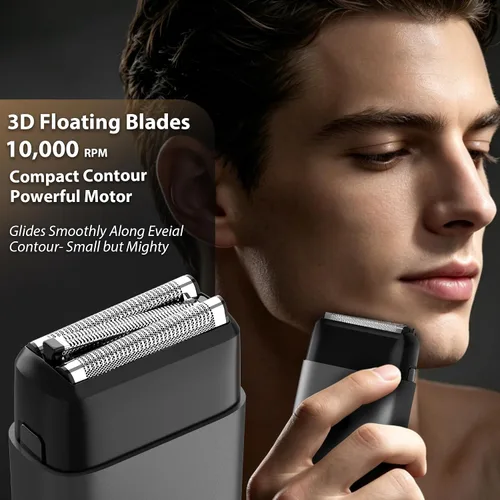 Miniatura 2 de Afeitadora eléctrica de aluminio para hombres: maquinilla de afeitar compacta de viaje para la cara - IPX7 impermeable y carga rápida USB-C