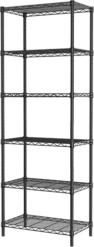 SINGAYE Estante de almacenamiento ajustable de 6 niveles, estantería de alambre, estantes de metal, organizadores de pie para armario, baño, Negro
