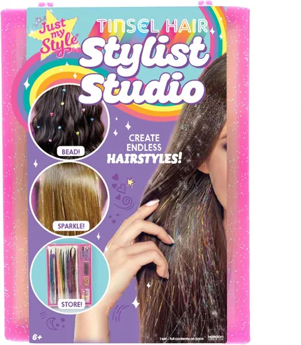 Just My Style Estudio de Estilista de Cabello con Oropel, Kit de Oropel para el Cabello de Hadas, 9 Hilos de Oropel Coloridos y Herramienta para