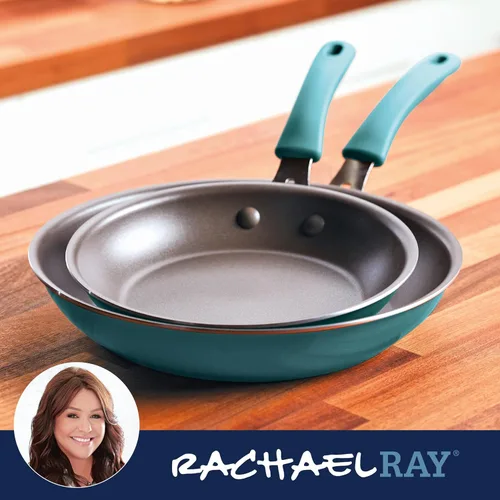 Miniatura 6 de Rachael Ray Cook + Create - Juego de sartenes antiadherentes, 9.5 pulgadas y 11.75 pulgadas, color azul agave