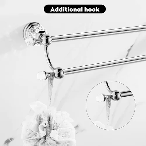 Miniatura 3 de WINCASE Barra de toalla cromada, soporte doble ajustable, toalleros de baño de cristal plateado montados en la pared Toallero doble cromado