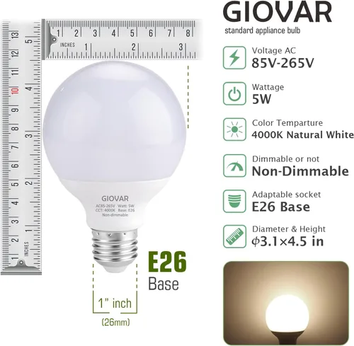 Miniatura 2 de Paquete de 8 bombillas LED para baño, luz nocturna blanca natural de 4000K, luces para espejo de maquillaje no regulables para dormitorio, base