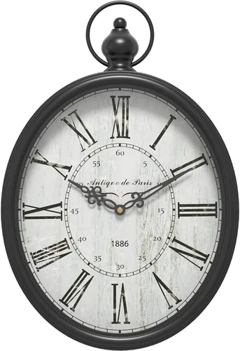 Menterry Reloj de pared retro ovalado, estilo rústico vintage, diseño antiguo negro, funciona con pilas, decoración silenciosa, relojes de pared