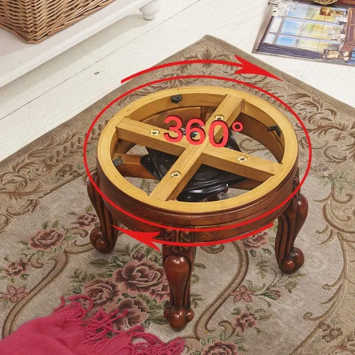 Miniatura 4 de Taburete de pie de madera maciza, reposapiés otomano redondo de mediados de siglo con cojín de cuero de microfibra para sala de estar, dormitorio