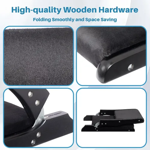 Miniatura 4 de HollyHOME Silla plegable de Tatami, asiento de piso estilo japonés tapizado, respaldo sin patas de madera con cojín, acento de meditación para Negro
