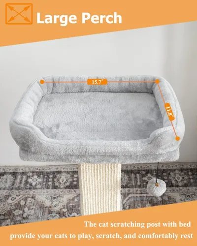 Miniatura 4 de Karolpar Rascador de gato de 32 pulgadas para gatos de interior, rascador de sisal para gatos con percha de felpa, poste grande para rascar con Gris