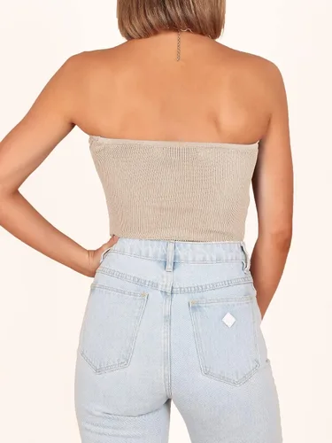 Miniatura 5 de ANRABESS Camiseta sin tirantes para mujer, sexy, de punto acanalado, nudo torcido, bandeau, sin mangas, corsé Y2K