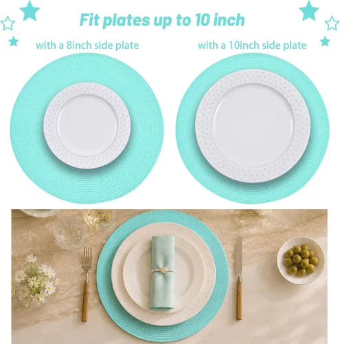 Miniatura 46 de Feuille Juego de 4 manteles individuales redondos trenzados para mesa de comedor, tejidos, lavables, antideslizantes, 13.5 pulgadas
