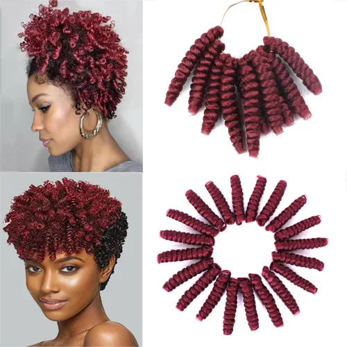 Miniatura 21 de Saniay - 3 paquetes de trenzas de ganchillo cortas trenzadas de ganchillo con espiral, rizos con espiral jamaicana, 20 mechones por paquete