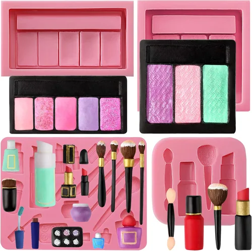 Herramientas de maquillaje pequeñas de silicona para fondant, juego de pincel, lápiz labial, colorete en polvo, paleta de sombra de ojos 23