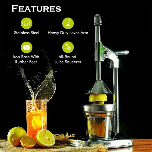 Miniatura 8 de Exprimidor manual de hierro fundido, exprimidor manual efectivo de acero inoxidable, con base de taza antideslizante, palanca de ahorro de esfuerzo