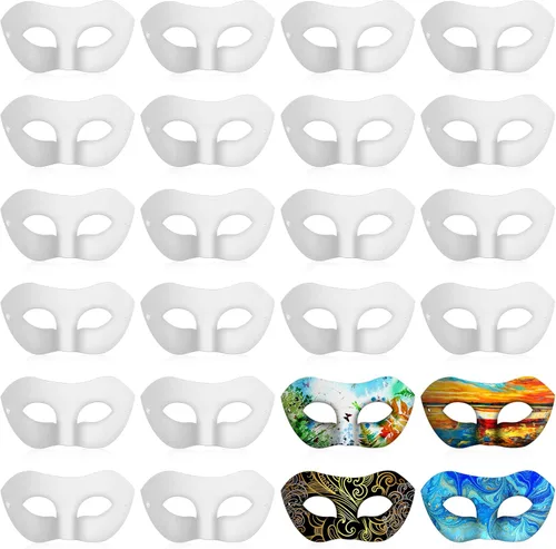 Miniatura 10 de Leyndo 24 máscaras de papel maché de media cara, color blanco, para bricolaje, Mardi Gras, Halloween, fiesta de cosplay (estilo moderno)