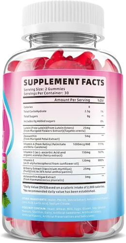 Miniatura 8 de Suplementos de luteína y zeaxantina, gomitas de luteína con zeaxantina, vitaminas A, C, E, arándano, astaxantina para la salud visual y fatiga