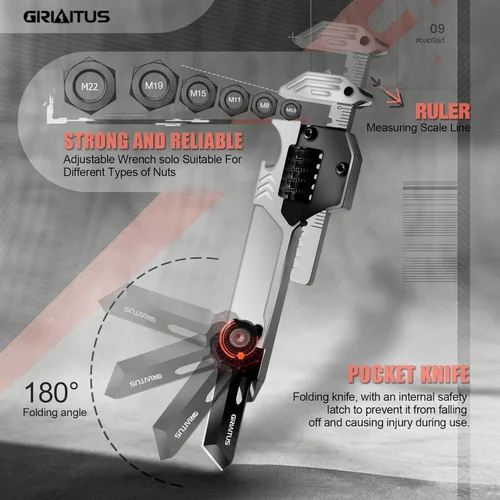 Miniatura 4 de Herramienta multiusos EDC Gear Multitool 7 en 1 con llave, abridor de botellas, rompecristales de ventana de coche, barra de palanca, destornillador