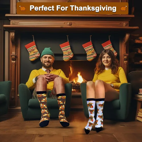 Miniatura 6 de Camlinbo 2 pares de calcetines de Acción de Gracias, calcetines de pavo, divertidos calcetines de Acción de Gracias para mujeres y hombres, disfraz
