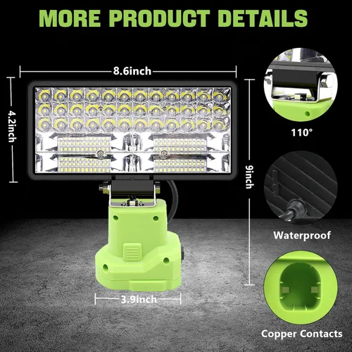 Miniatura 5 de Luces de trabajo LED inalámbricas de 6000 lm de 38 W, compatibles con batería Ryobi de 18 V/20 V, linterna portátil súper brillante, luz