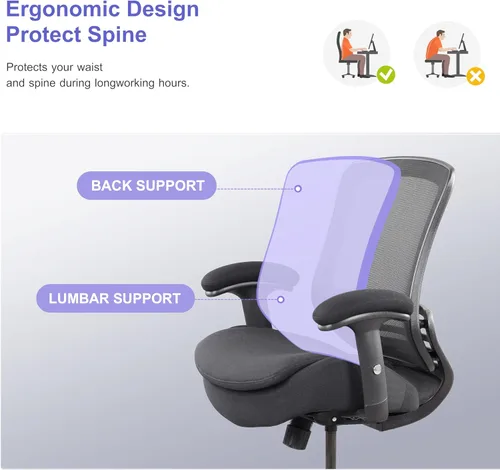 Miniatura 5 de Silla de redacción de malla para computadora, taburete de escritorio de pie con almohada de apoyo lumbar, reposabrazos ajustable en altura y anillo
