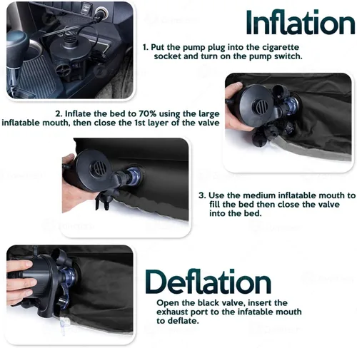 Miniatura 5 de Onirii Colchón inflable de aire para automóvil, cama de asiento trasero con bomba de aire, portátil, grueso, portátil, para viajes, dormir, camping