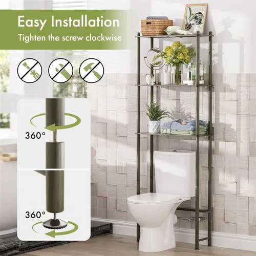 Miniatura 5 de AmazerBath Estante de almacenamiento de bambú sobre el inodoro, estante organizador de baño de 3 niveles sobre el inodoro, estantes de baño