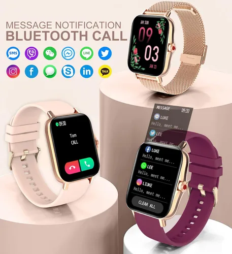 Miniatura 2 de Iaret Reloj inteligente para mujer (recepción de llamadas/marcación), reloj inteligente impermeable para teléfonos Android iOS de 1.7 pulgadas, Negro