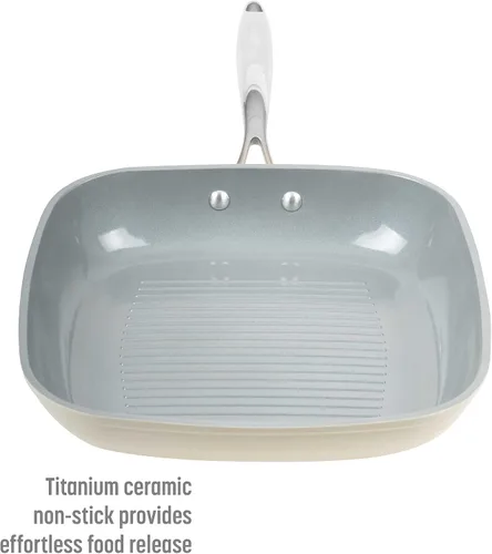 Miniatura 4 de Goodful Sartén antiadherente de cerámica de 11 pulgadas, ollas y sartenes aptas para lavavajillas, mango de acero inoxidable de agarre cómodo, Crema