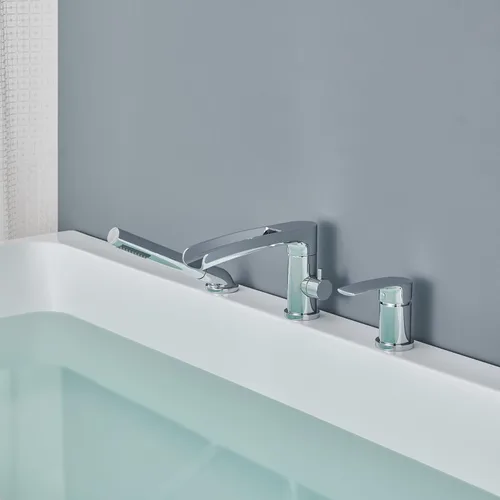 Miniatura 8 de Wowkk Grifo de Cascada para Bañera Romana Grifo de Montaje en Cubierta Cromado Grifos de Bañera Relleno de Latón Grifos de Baño con Ducha de Mano