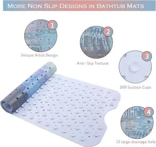 Miniatura 3 de Tapete de baño turquesa antideslizante de 40 x 16 pulgadas, extra largo, antideslizante, para bañera, tapete moderno de arte abstracto, tapete