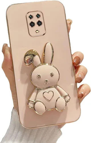 Miniatura 31 de Estuche con soporte de conejo de corazón para Xiaomi Redmi Note 10S, galvanizado suave TPU protector delgado a prueba de golpes con lindo conejito