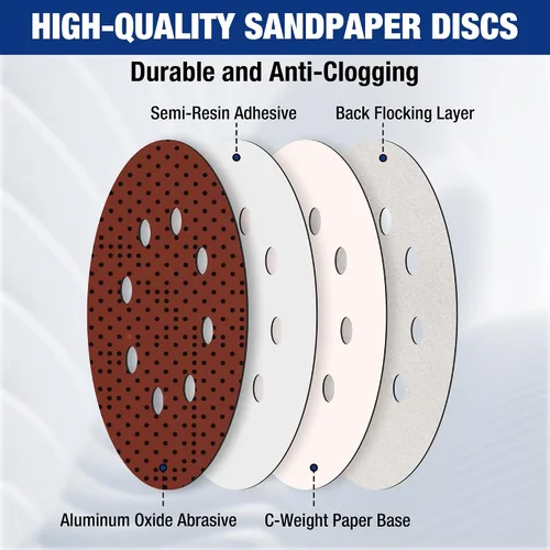 Miniatura 4 de WORKPRO Juego de discos de lija de 50 piezas – Papel de lija de 8 agujeros de 5 pulgadas, 5 grados, incluye 60, 80, 120, 240, 320 granos