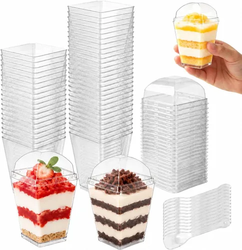 Miniatura 9 de Oomcu Mini tazas de parfait cuadradas transparentes desechables para yogur, helado, mousse, aperitivos, embutidos, pudín, gelatina, dulces
