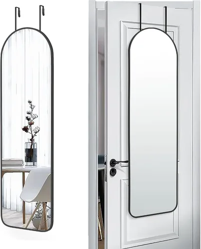 SCWF-GZ 47x14 Espejo de longitud completa para colgar en la puerta trasera o montar en la pared, con marco de aluminio metálico en arco para