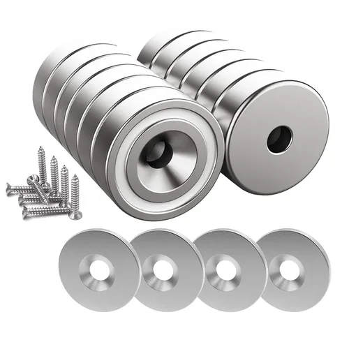 Miniatura 9 de Magnetpro 12 imanes de neodimio, fuerza de 25 libras, tamaño 0.79 x 0.28 pulgadas, cápsula de acero, imanes negros con contrapartes y tornillos