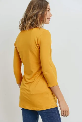 Miniatura 11 de LaClef - Blusa de maternidad para mujer, cuello redondo, manga 3/4, plisada al frente, estilo peplum
