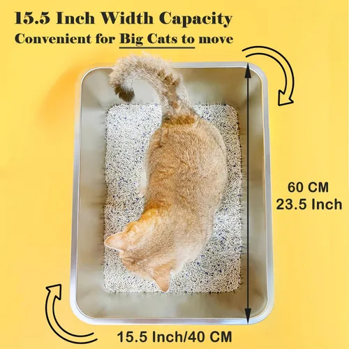Miniatura 3 de LIHONG Caja de arena de acero inoxidable para gatos, caja de arena de metal extra grande para gatos grandes, gatitos, conejos, sin olor, 6 pulgadas