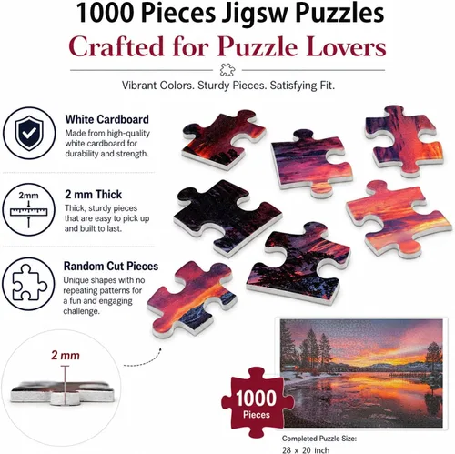 Miniatura 5 de Rompecabezas para adultos de 1000 piezas imposibles, difíciles, difíciles, desafiantes para adultos, adolescentes, escena de nieve en el lago