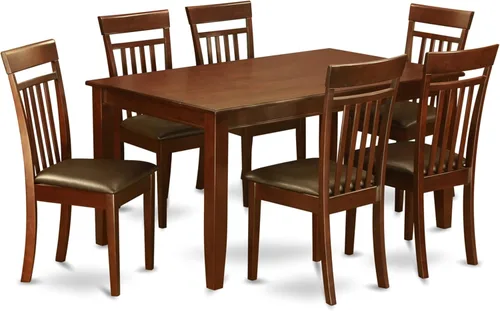 East West Furniture DUCA7-MAH-LC - Juego de comedor de 7 piezas que consta de una mesa de comedor rectangular y 6 sillas de cocina tapizadas de piel