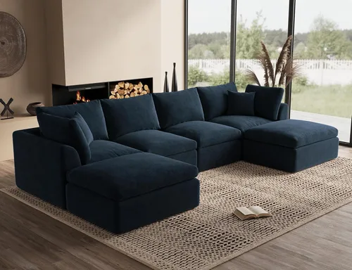 Miniatura 43 de ohllob Sofás seccionales Cloud de 110 pulgadas para sala de estar, sofá deshuesado en forma de L con otomana, sofá modular de 3 plazas, color negro