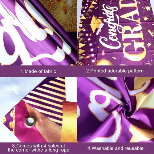 Miniatura 5 de KatchOn, XtraLarge - Cartel de graduación de felicitaciones – 72 x 44 pulgadas, fondo de graduación morado y dorado Decoraciones de graduación