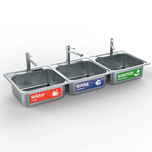 Miniatura 6 de Etiquetas para fregadero de lavar, enjuagar y desinfectar – 2.75 x 9 pulgadas – También incluye letrero de lavado a mano únicamente – Señales