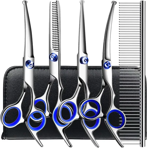 Miniatura 9 de Kit profesional de tijeras de aseo para perros, color negro, 5 en 1, tijeras para aseo de perros 6CR de acero inoxidable de alta calidad, kit