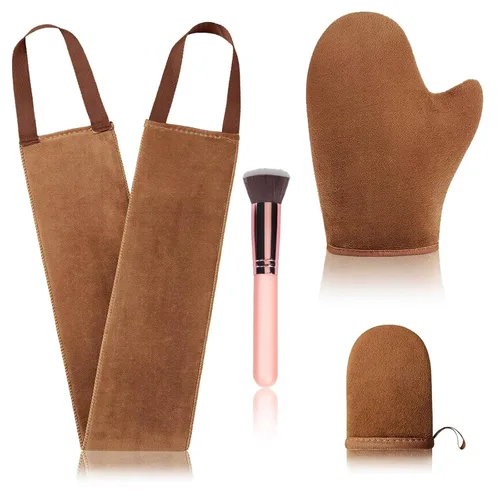 Miniatura 11 de Kit de 4 aplicadores de manopla autobronceadora, guante autobronceador, aplicador de espalda autobronceadora, mini manopla para endurecer la cara