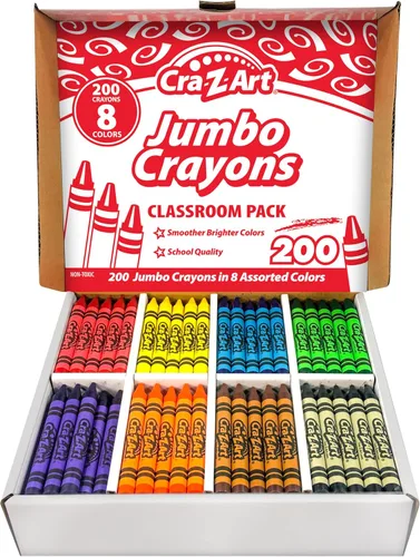 Cra-Z-Art Paquete de 200 crayones jumbo a granel de 8 colores surtidos, 25 crayones en cada color, esencial para el regreso a clases para profesores